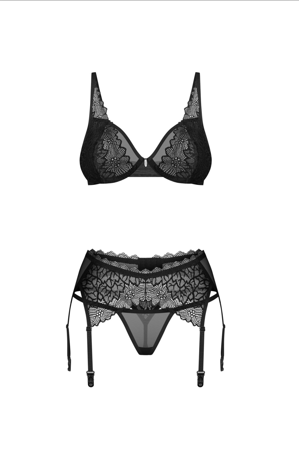 Deina More 3-delige zwarte lingerie set met kant